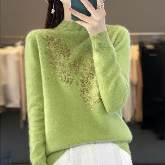 Pull en Tricot à Motif de Feuilles