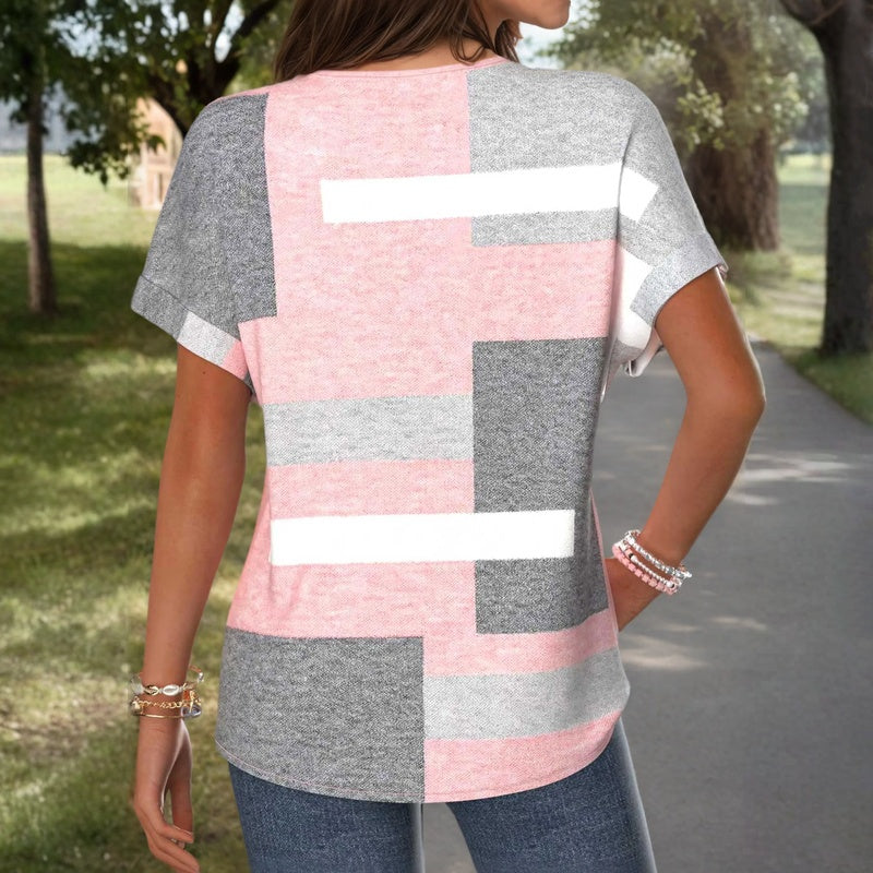 Blouse Décontractée à Blocs de Couleurs