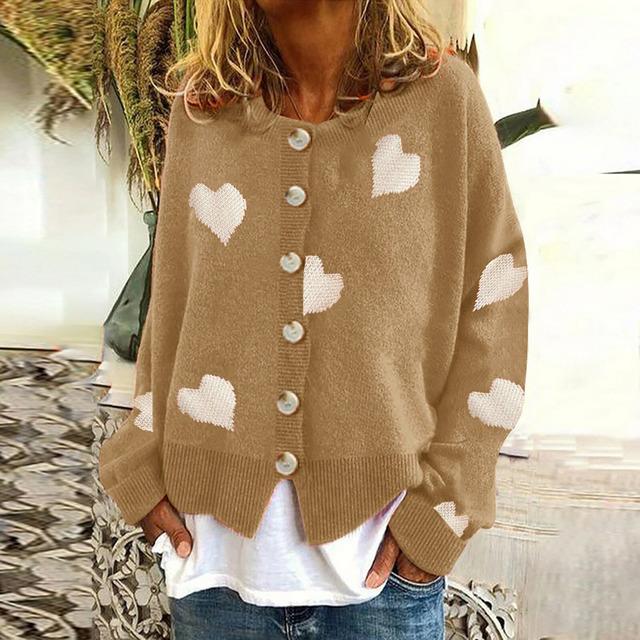 Cardigan en Maille à Imprimé Cœur