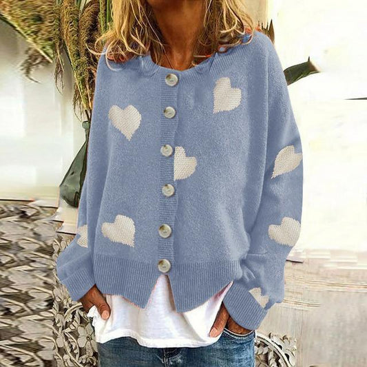 Cardigan en Maille à Imprimé Cœur