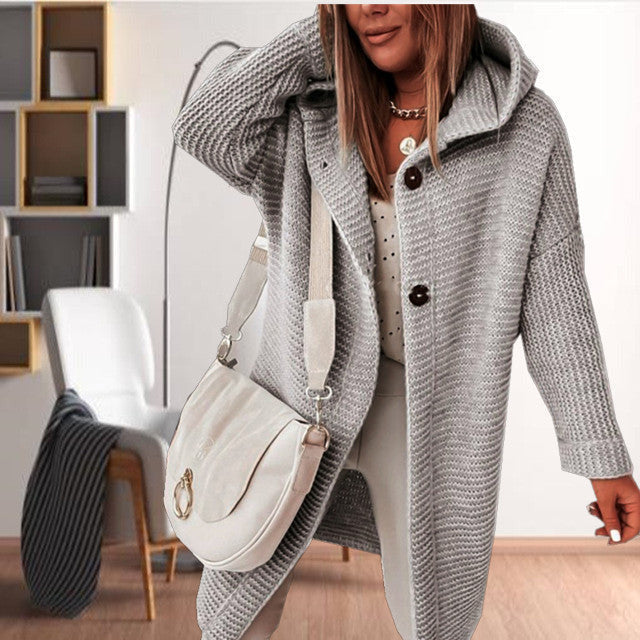 Manteau Tricoté à Capuche Décontracté