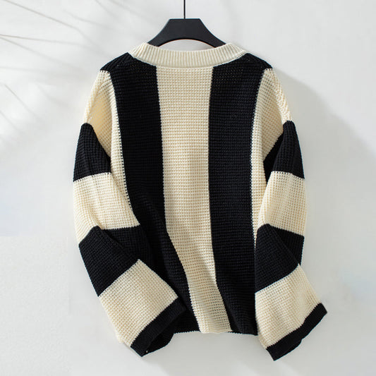 Cardigan Tricoté Décontracté à Rayures