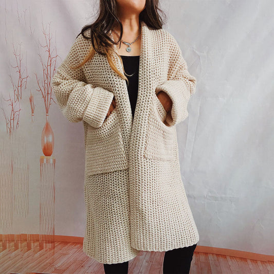 Cardigan Tricoté Décontracté de Couleur Unie