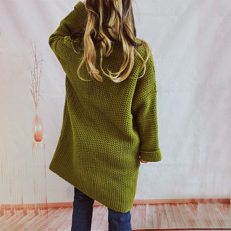 Cardigan Tricoté Décontracté de Couleur Unie