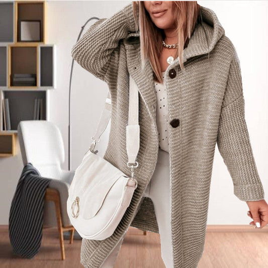 Manteau Tricoté à Capuche Décontracté