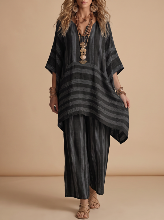 Ensemble Margaux en lin rayé - coloris Noir