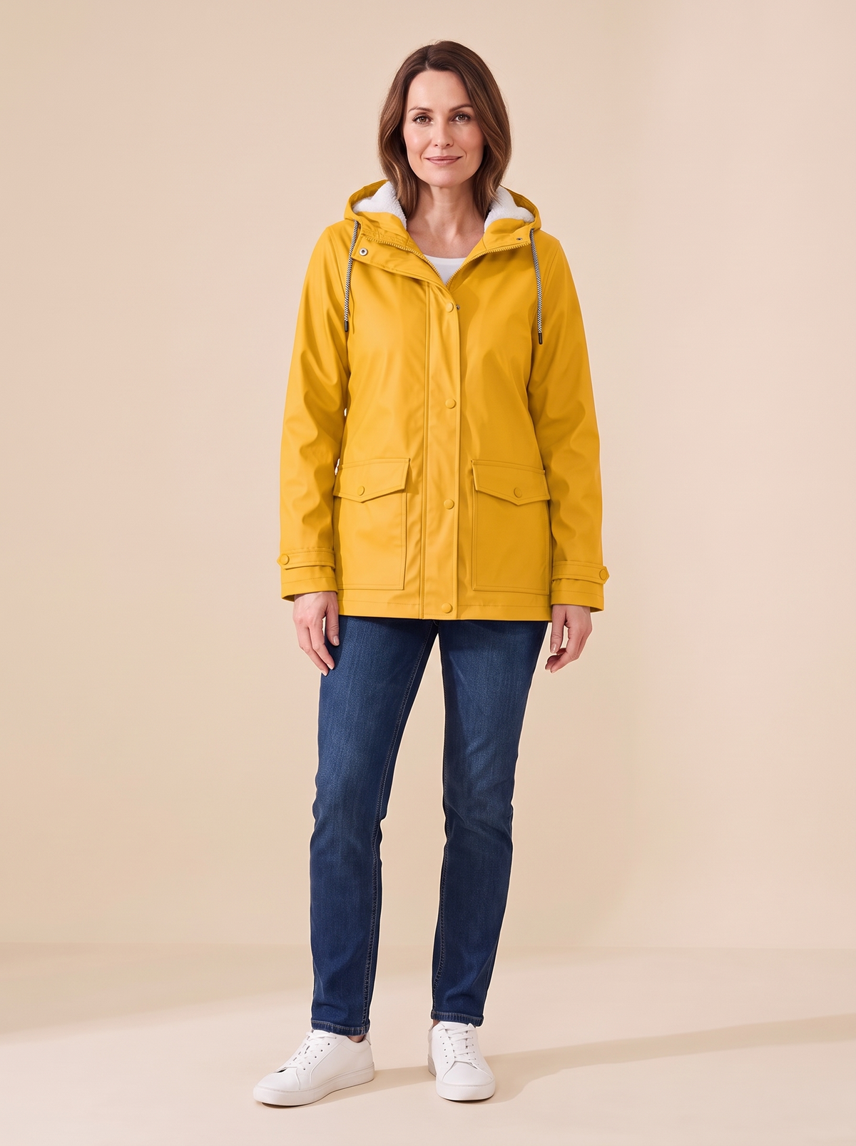 Maud | Veste à Capuche Doublée Polaire - Jaune