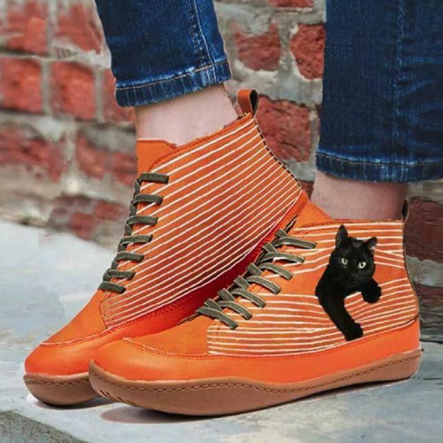 Bottines Plates à Imprimé Chat