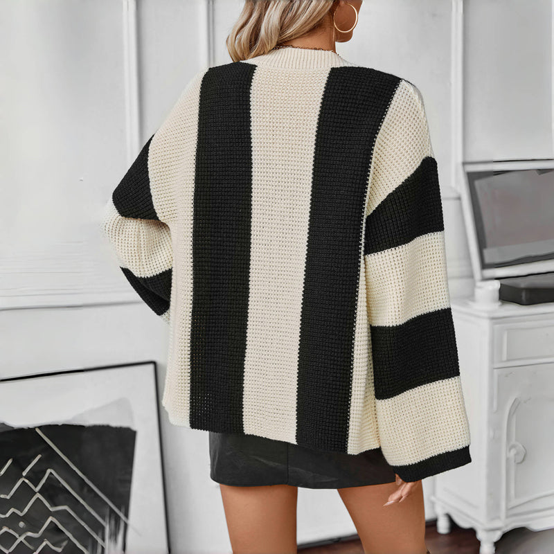 Cardigan Tricoté Décontracté à Rayures