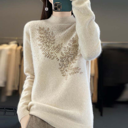 Pull en Tricot à Motif de Feuilles