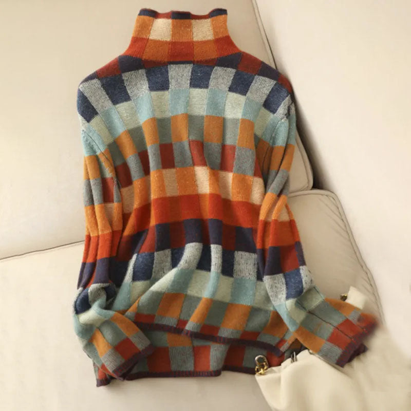 Pull en Tricot à Carreaux Colorés