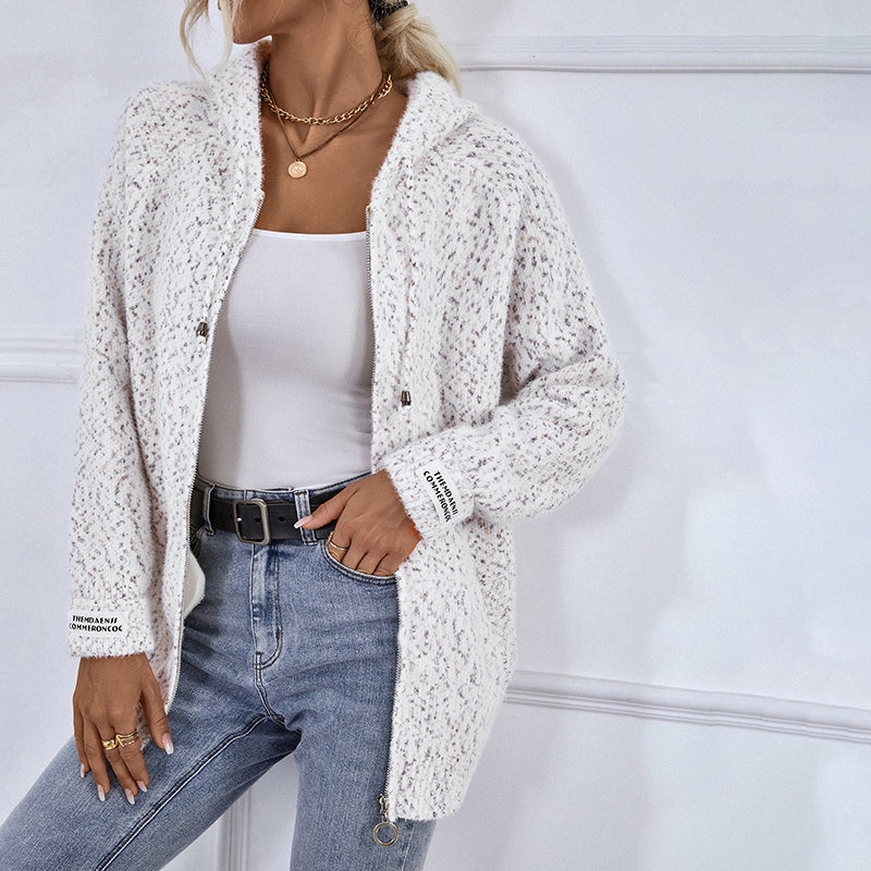 Justine | Cardigan Tricoté à Capuche Décontracté
