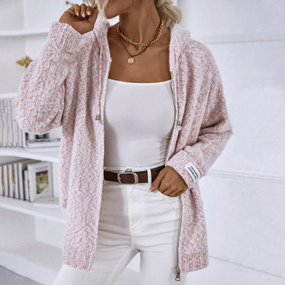 Justine | Cardigan Tricoté à Capuche Décontracté