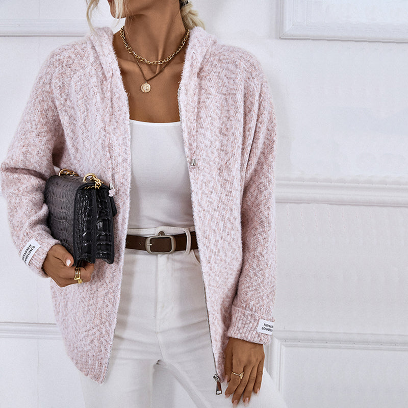 Justine | Cardigan Tricoté à Capuche Décontracté