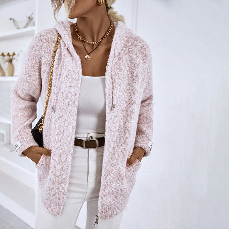 Justine | Cardigan Tricoté à Capuche Décontracté