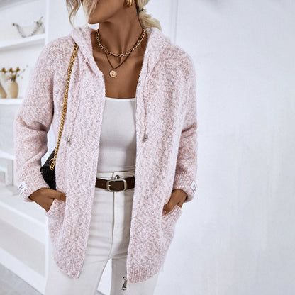 Justine | Cardigan Tricoté à Capuche Décontracté