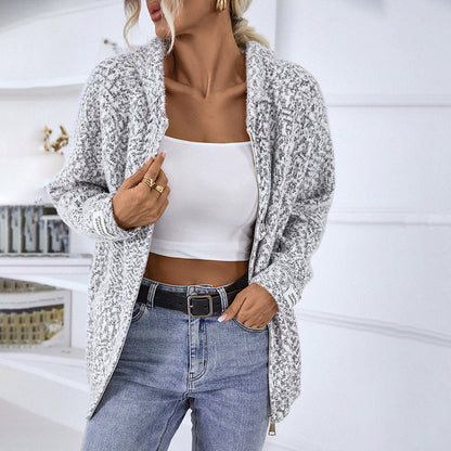 Justine | Cardigan Tricoté à Capuche Décontracté