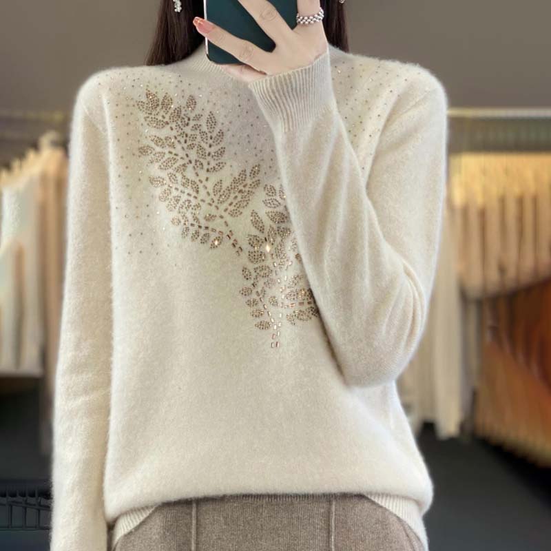 Pull en Tricot à Motif de Feuilles