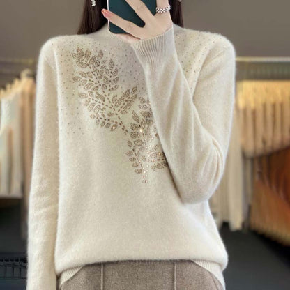Pull en Tricot à Motif de Feuilles