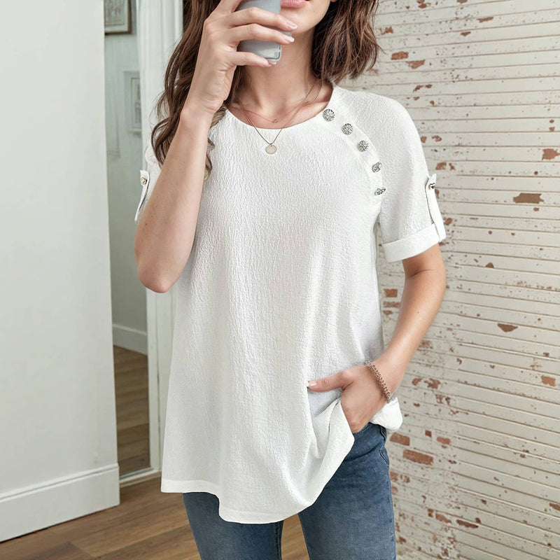 Blouse Décontractée De Couleur Unie