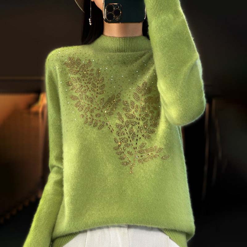 Pull en Tricot à Motif de Feuilles