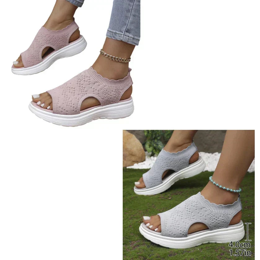 Sandales Compensées en Tricot Respirant