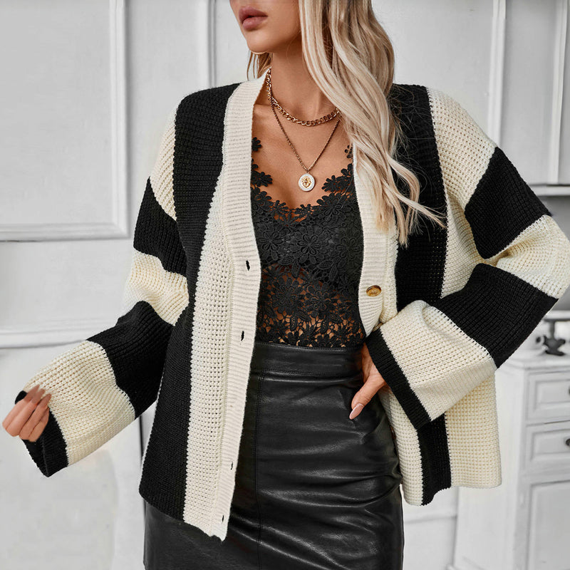 Cardigan Tricoté Décontracté à Rayures