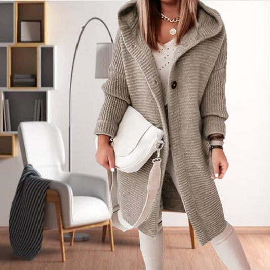 Manteau Tricoté à Capuche Décontracté