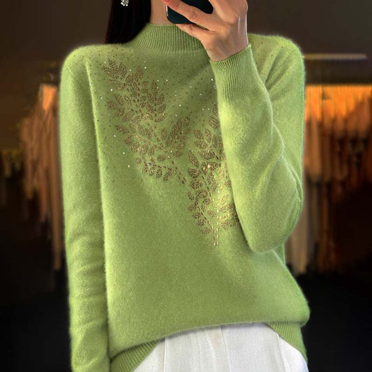 Pull en Tricot à Motif de Feuilles