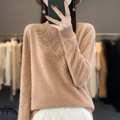 Pull en Tricot à Motif de Feuilles