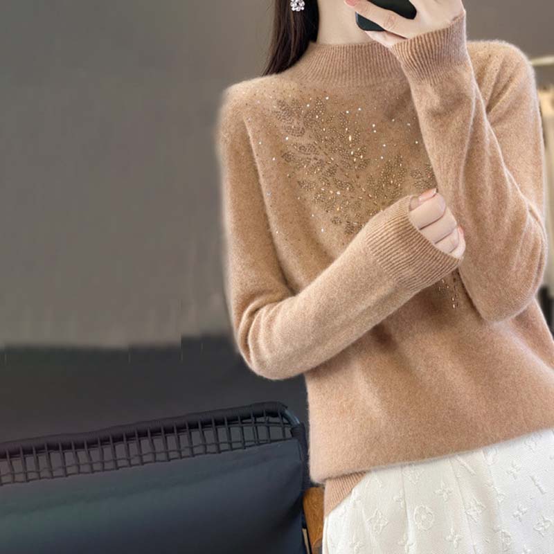 Pull en Tricot à Motif de Feuilles
