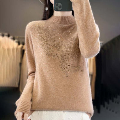 Pull en Tricot à Motif de Feuilles