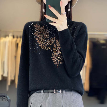 Pull en Tricot à Motif de Feuilles