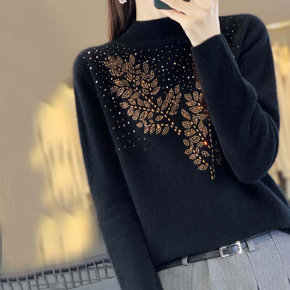 Pull en Tricot à Motif de Feuilles