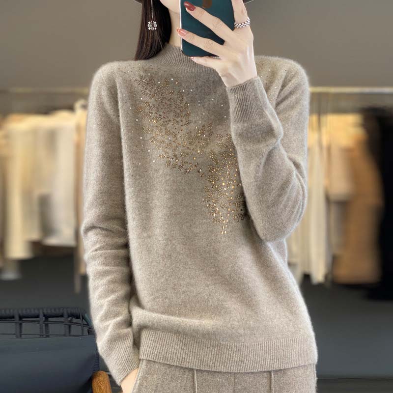 Pull en Tricot à Motif de Feuilles