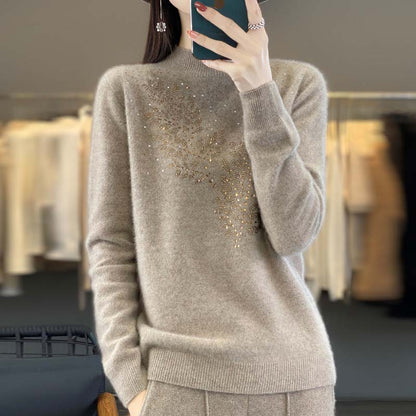 Pull en Tricot à Motif de Feuilles