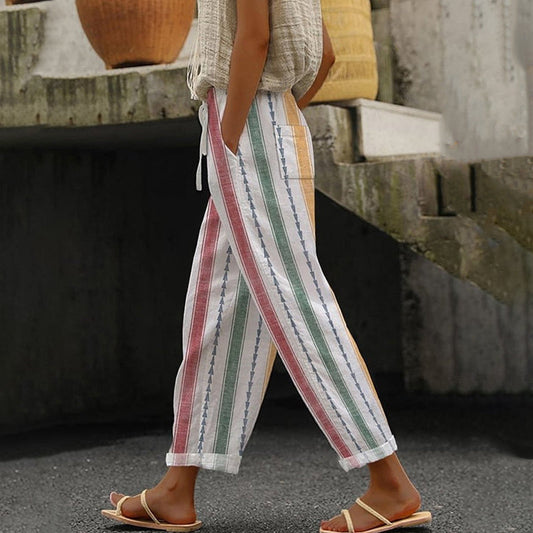 Pantalon Décontracté à Rayures