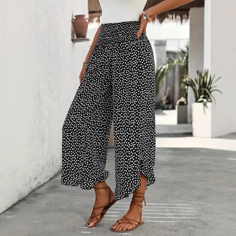 Pantalon Large à Pois Décontracté