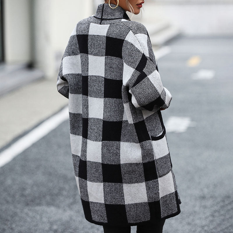 Madeleine | Cardigan Tricoté Décontracté à Carreaux