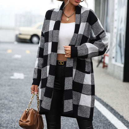Madeleine | Cardigan Tricoté Décontracté à Carreaux