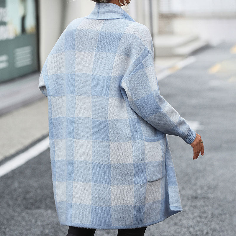 Madeleine | Cardigan Tricoté Décontracté à Carreaux