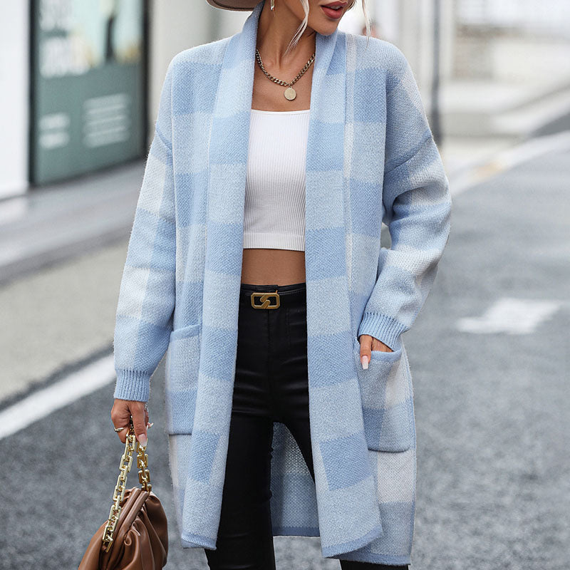 Madeleine | Cardigan Tricoté Décontracté à Carreaux