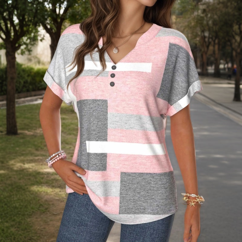 Blouse Décontractée À Blocs De Couleurs