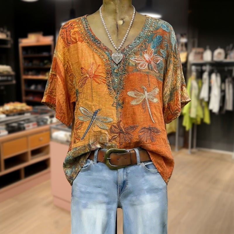Blouse Vintage À Imprimé Libellule