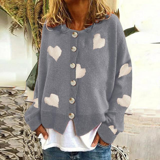 Cardigan en Maille à Imprimé Cœur