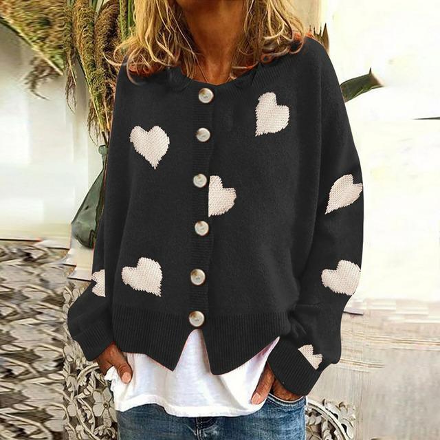 Cardigan en Maille à Imprimé Cœur