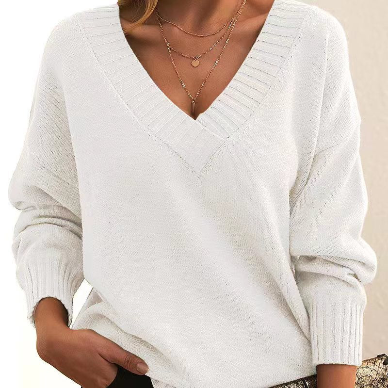 Pull Tricoté Décontracté de Couleur Unie