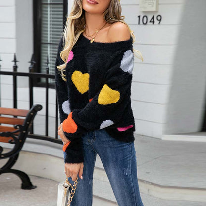 Pull en Tricot à Motif Cœur