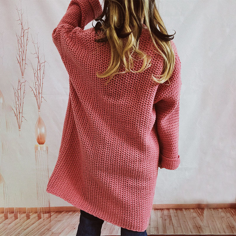 Cardigan Tricoté Décontracté de Couleur Unie