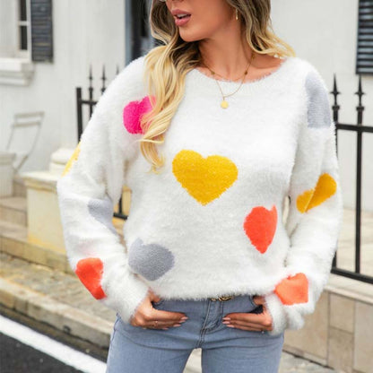 Pull en Tricot à Motif Cœur